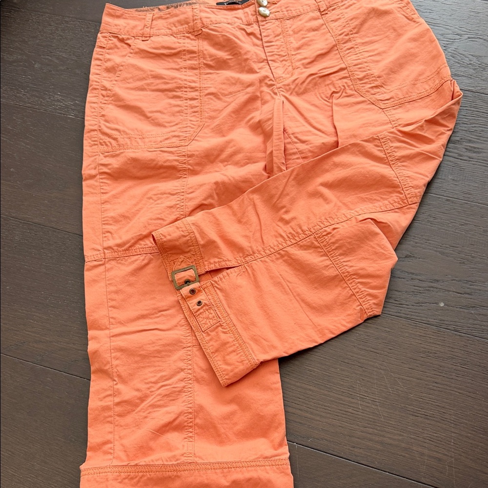 Tribal Coral Orange Cargo Capri Pants